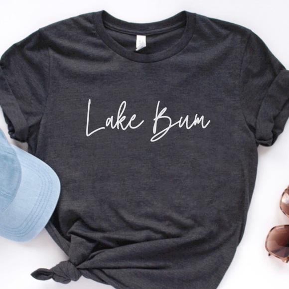 Lake Bum Crew Neck Short Sleeve Tee Shirt Lake Lover Vacation Shirt - Picture 1 of 8